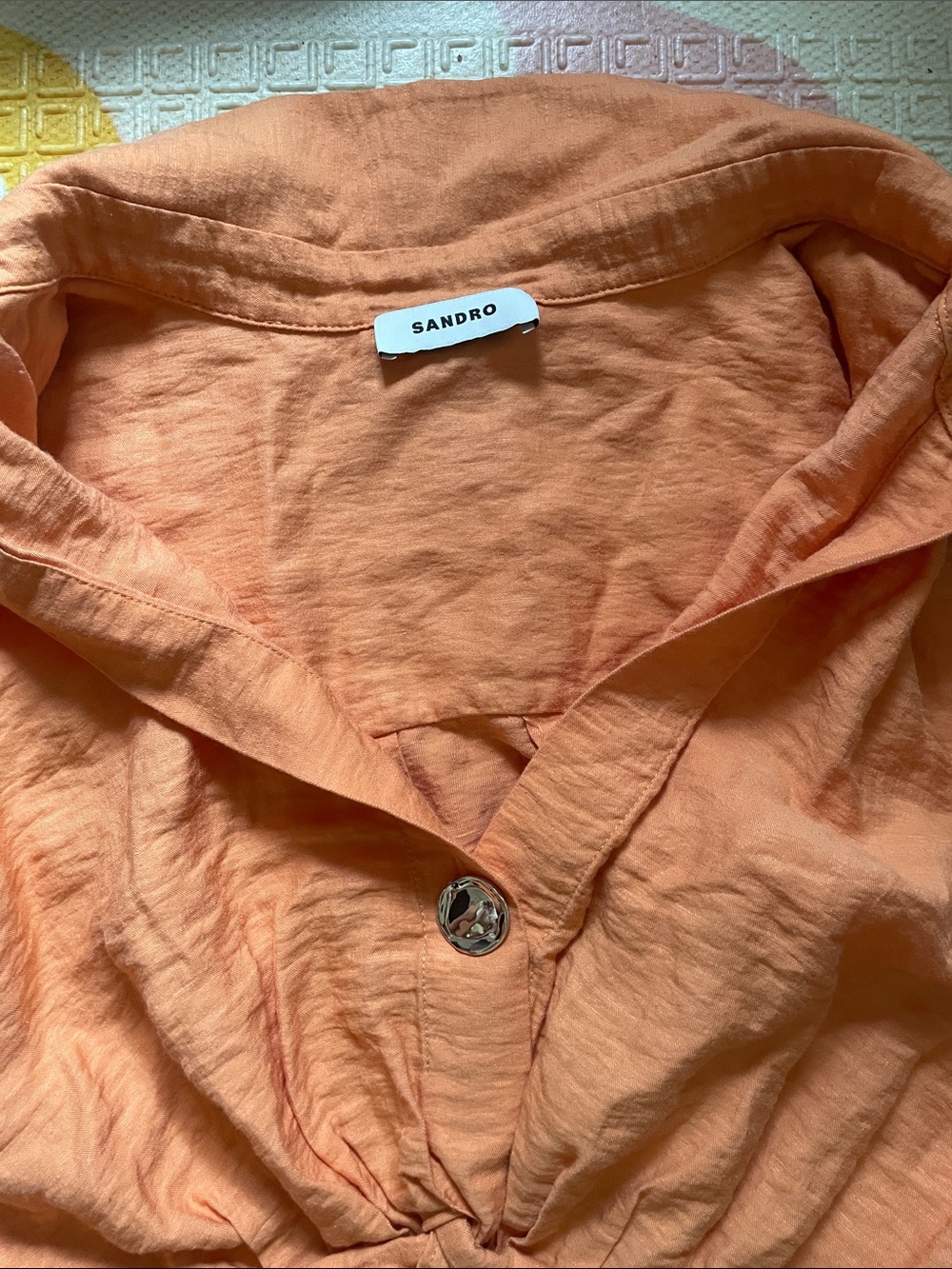 Sandro- Button-Front Orange Short Sleeve Dress - Picture 3 of 4